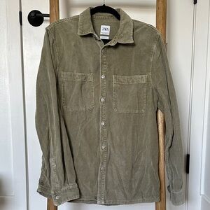 Zara Men’s Sage Green Corduroy Button-Up Shirt